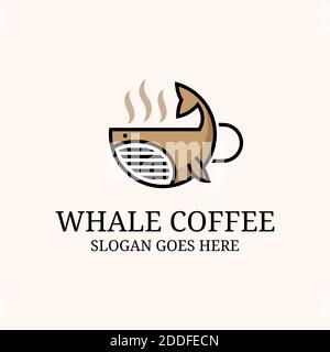 ispirazione vettoriale per il design del logo premium Whale Coffee, ideale per il modello commerciale del marchio del logo del punto vendita Illustrazione Vettoriale