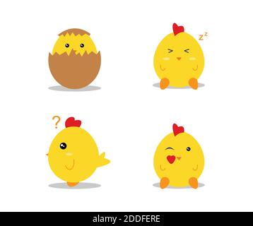 disegni cartoni animati di pulcini in varie espressioni Illustrazione Vettoriale