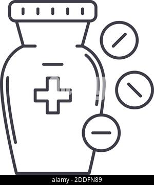 Icona concetto kit di pronto soccorso, illustrazione isolata lineare, vettore a linee sottili, segno di disegno web, simbolo concetto di contorno con tratto modificabile su bianco Illustrazione Vettoriale
