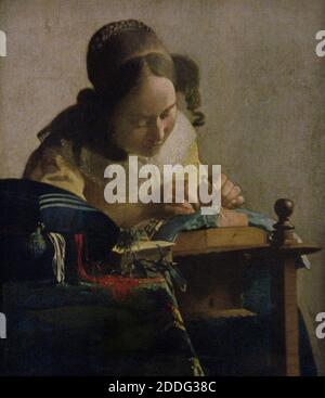 Johannes Vermeer (1632-1675). Pittore barocco olandese. Il Lacemaker, 1669-1670. Museo del Louvre. Parigi. Francia. Foto Stock