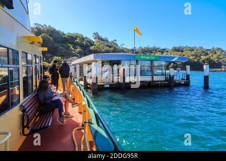 Un traghetto del porto che arriva al Taronga Zoo Wharf a Sydney, Australia Foto Stock