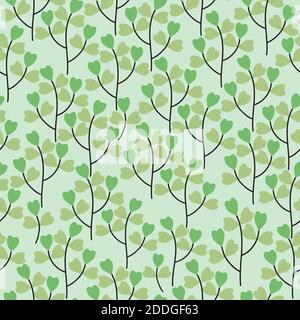 Elegante trendy ditsy vintage albero e foglie a forma di cuore disegno vettoriale modello. Sfondo fogliato di design adatto per la stampa e il tessuto. Illustrazione Vettoriale