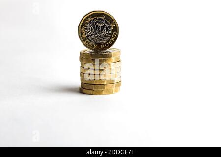 Monete da 1 libbra. Denaro britannico. Foto Stock