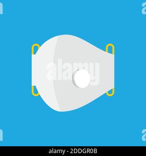 Maschera medica con valvola. Maschera protettiva N95, FFP1, FFP2, FFP3. Sfondo blu. Respiratore antipolvere. Filtrazione di particelle. COVID-19. Vettore Illustrazione Vettoriale