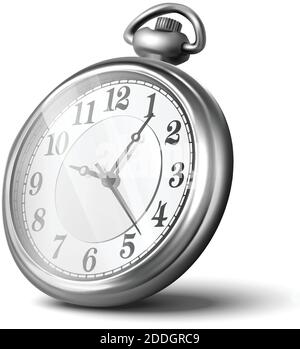 orologio a mano 3d realistico argento, tachimetro. Isolato su sfondo bianco, illustrazione dell'icona vettoriale. Illustrazione Vettoriale