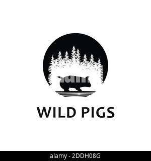 silhouette con il logo wild pig Foto Stock