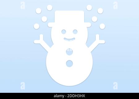 Illustrazione di un pupazzo di neve bianco su uno sfondo a gradiente blu. Foto Stock
