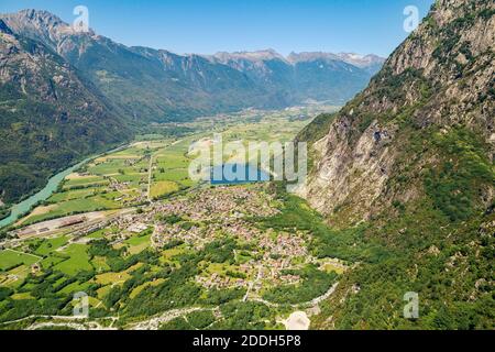 Lago di Novate Mezzola e Pian di Spagna (IT), veduta aerea panoramica Foto Stock