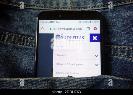 KONSKIE, POLONIA - 21 dicembre 2019: Sito web Supernus Pharmaceuticals visualizzato su cellulare Foto Stock