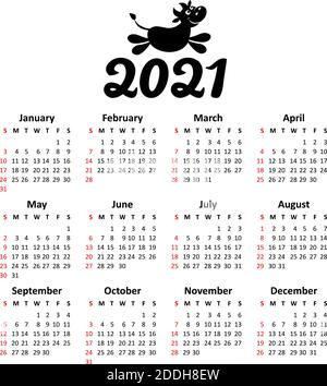 2021 modello di calendario. La settimana inizia la domenica. Illustrazione, vettore Illustrazione Vettoriale