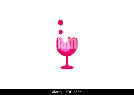 Modello vettoriale di design con logo Wine Glass Splash. Icona di concetto del logotipo della bevanda alcolica liquida Foto Stock