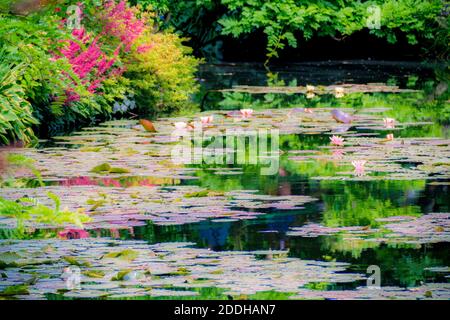 Les Jardins de Monet à Giverny - Giardino di Monet - Casa e giardini di giglio d'acqua dell'artista francese Claude Monet a Giverny, Francia Foto Stock