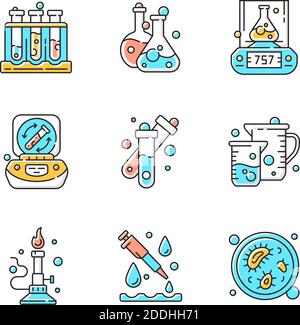 Set di icone a colori RGB per apparecchiature da laboratorio Illustrazione Vettoriale