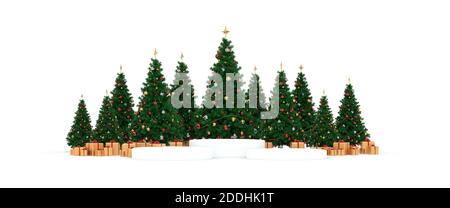 Podio davanti agli alberi di natale - banner - 3D rendering Foto Stock