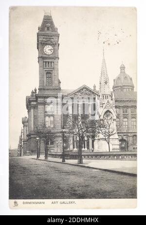 Postcard, Birmingham Art Gallery, 1907 viste topografiche, Postcard vista del Birmingham Museum & Art Gallery, torre dell'orologio, e Chamberlain Memorial., viste topografiche, storia di Birmingham, cartolina Foto Stock