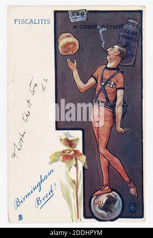 Postcard, Birmingham Bred, 1905, cartoon satirico di Joseph Chamberlain come un Circus Acrobat Foto Stock