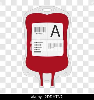 Sacchetto di plastica per donazione di sangue. Illustrazione vettoriale a disegno piatto per uso medico isolata su sfondo trasparente. Illustrazione Vettoriale