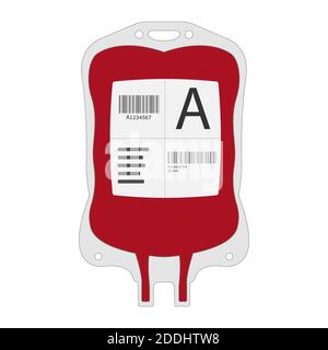 Sacchetto di plastica per donazione di sangue. Illustrazione vettoriale del design piatto per uso medico. Illustrazione Vettoriale