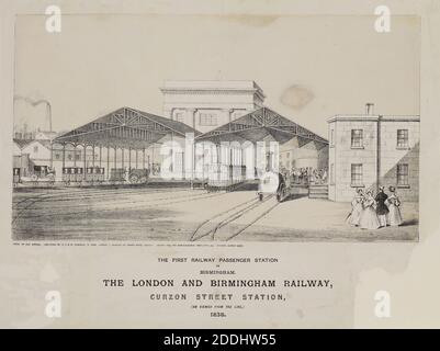 The London & Birmingham Railway, Curzon Street Station, 1838 Editore: E C & W Osborne stampante: E Y Moody Bros, Scienza e industria, Stampa, litografia, storia di Birmingham, Ferrovia, Trasporti, treno Foto Stock