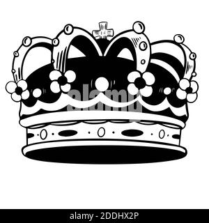 Crown King Vector immagine disegnata a mano su sfondo bianco isolato. Silhouette a corona. Foto Stock