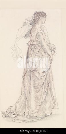 St George Series, Study of Female Attendant for 'The Princess Lead to the Dragon', 1865-1866 Artist: Sir Edward Burne-Jones, Art Movement, Pre-Raphaelite, disegno, opere su carta Foto Stock