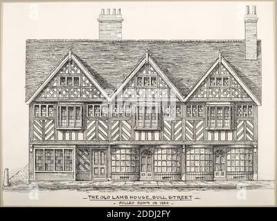 Vista topografica di Birmingham, Ink Drawing The Old Lamb House, Bull Street, Birmingham by Jethro A Cossins, Storia sociale, viste topografiche, architettura, Inghilterra, Midlands Foto Stock