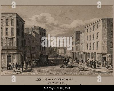 Vista topografica di Birmingham, Engraving New Street guardando fino a Christ Church, Birmingham, 1828, Storia sociale, viste topografiche, Inghilterra, Midlands Foto Stock