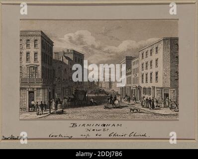 Vista topografica di Birmingham, Engraving New Street guardando fino a Christ Church, Birmingham, 1828, Storia sociale, viste topografiche, Inghilterra, Midlands Foto Stock