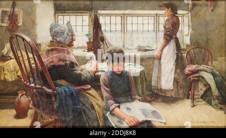 Memories, 1885 di Walter Langley, Watercolor, Genre painting, Domestic Foto Stock