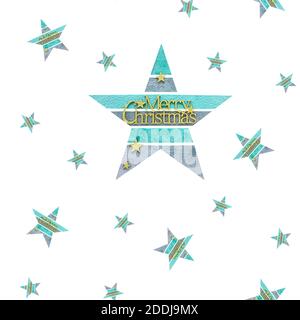 Natale modello senza giunture con stelle Merry natale isolato su sfondo bianco Foto Stock