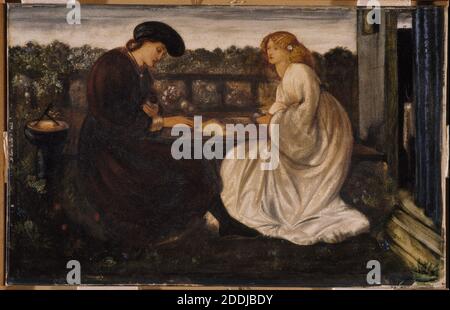 The Backgammon Players Artist: Sir Edward Burne-Jones, Giardino, SundialPre-Raphaelite, parabola Giappone, gioco, Letteratura, Gioca Foto Stock