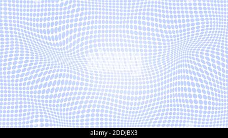 Motivo punteggiato blu chiaro distorto e ondulato su sfondo bianco. Risoluzione 4K. Foto Stock