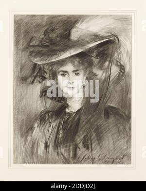 Ritratto della Baronessa de Meyer (1872?-1929), 1900-1910 John Singer Sargent (d.1925), disegno, Ritratto, carbone, Donna, Costume, cappello Foto Stock