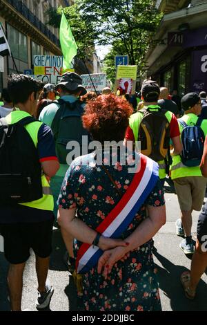 Manifestanti giubbotti gialli per l'ACT 34, a Parigi, in Francia, il 06 luglio 2019. Foto di Quentin De Groeve/ABACAPRESS.COM Foto Stock