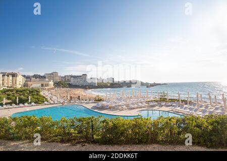 'Hotel du Palais' a Biarritz, Francia, il 15 luglio 2019. La località balneare francese sud-occidentale di Biarritz, conosciuta in Francia come la 'Cote Basque', ospiterà il 45° vertice annuale del Gruppo dei sette (G7) nazioni dal 24 al 26 agosto 2019. L'edificio sarà completamente rinnovato in vista della cima. Foto di ABACAPRESS.COM Foto Stock