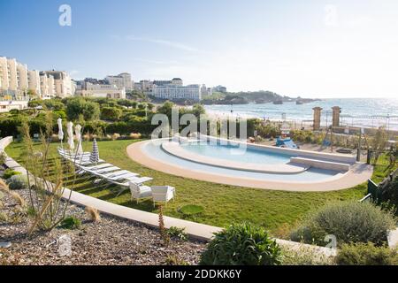 'Hotel du Palais' a Biarritz, Francia, il 15 luglio 2019. La località balneare francese sud-occidentale di Biarritz, conosciuta in Francia come la 'Cote Basque', ospiterà il 45° vertice annuale del Gruppo dei sette (G7) nazioni dal 24 al 26 agosto 2019. L'edificio sarà completamente rinnovato in vista della cima. Foto di ABACAPRESS.COM Foto Stock