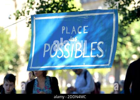 Manifesti durante il clima marcia che ha riunito quasi 5,000 persone a Strasburgo, Francia, il 21 settembre 2019. Questo incontro mira a chiedere al governo francese che vengano adottate misure concrete di fronte al cambiamento climatico. Foto di Nicolas Roses/ABACAPRESS.COM Foto Stock