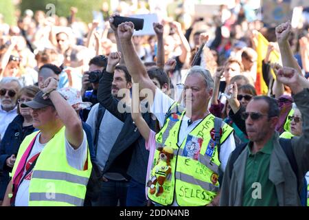 Manifesti durante il clima marcia che ha riunito quasi 5,000 persone a Strasburgo, Francia, il 21 settembre 2019. Questo incontro mira a chiedere al governo francese che vengano adottate misure concrete di fronte al cambiamento climatico. Foto di Nicolas Roses/ABACAPRESS.COM Foto Stock