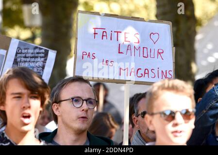 Manifesti durante il clima marcia che ha riunito quasi 5,000 persone a Strasburgo, Francia, il 21 settembre 2019. Questo incontro mira a chiedere al governo francese che vengano adottate misure concrete di fronte al cambiamento climatico. Foto di Nicolas Roses/ABACAPRESS.COM Foto Stock