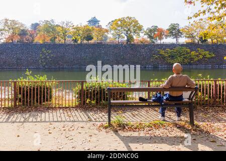 Stagione autunnale al Castello di Osaka in Giappone Foto Stock