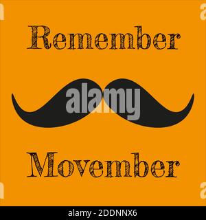 Ricorda Movember - mese di sensibilizzazione al cancro della prostata. Illustrazione vettoriale del concetto di salute degli uomini su sfondo arancione Illustrazione Vettoriale