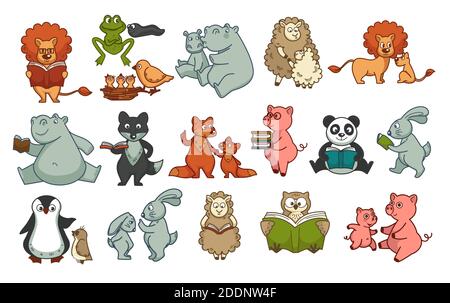 Animali libro infantile personaggi isolati fauna e mammiferi Illustrazione Vettoriale