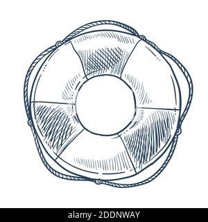 Life booy isolato marino oggetto gonfiabile schizzo anello Illustrazione Vettoriale