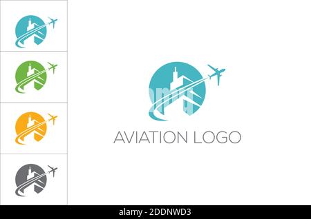 Logo Aviation. Icona di aereo disegno vettoriale modello di logo. Illustrazione Vettoriale