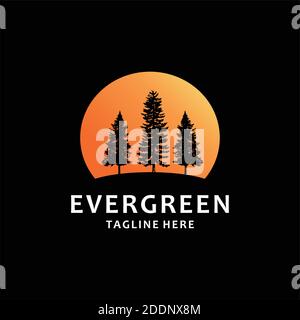 tramonto con tre silhouette di pino Illustrazione Vettoriale