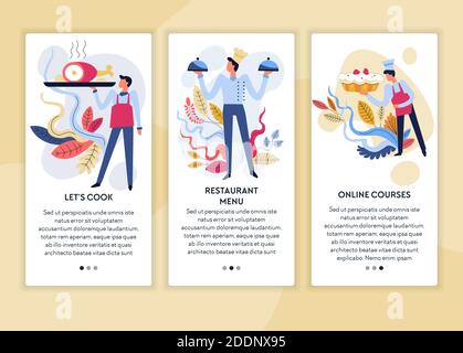 Menu del ristorante Corsi di cucina o modelli di pagine web di corsi online Illustrazione Vettoriale