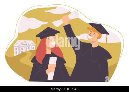 Studenti universitari che celebrano la laurea in uni Illustrazione Vettoriale