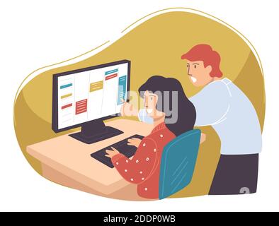 Uomo e donna che lavorano al progetto aziendale in team Illustrazione Vettoriale