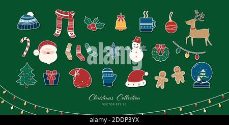 Carino Natale digitale clipart insieme di 24 disegni Illustrazione Vettoriale