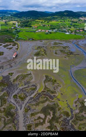 Vista aerea, Escalante, Marismas de Santoña, Parco Naturale Victoria y Joyel, Cantabria, Spagna, Europa Foto Stock